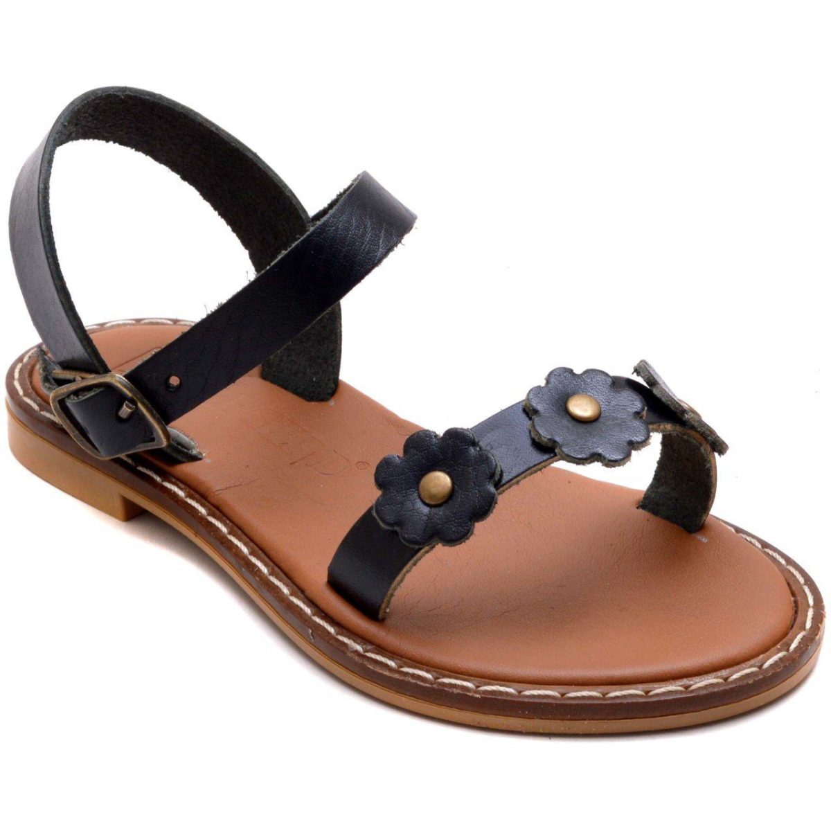 AB-5 Girl Flower Sandal - Black (Leather) - Image 1