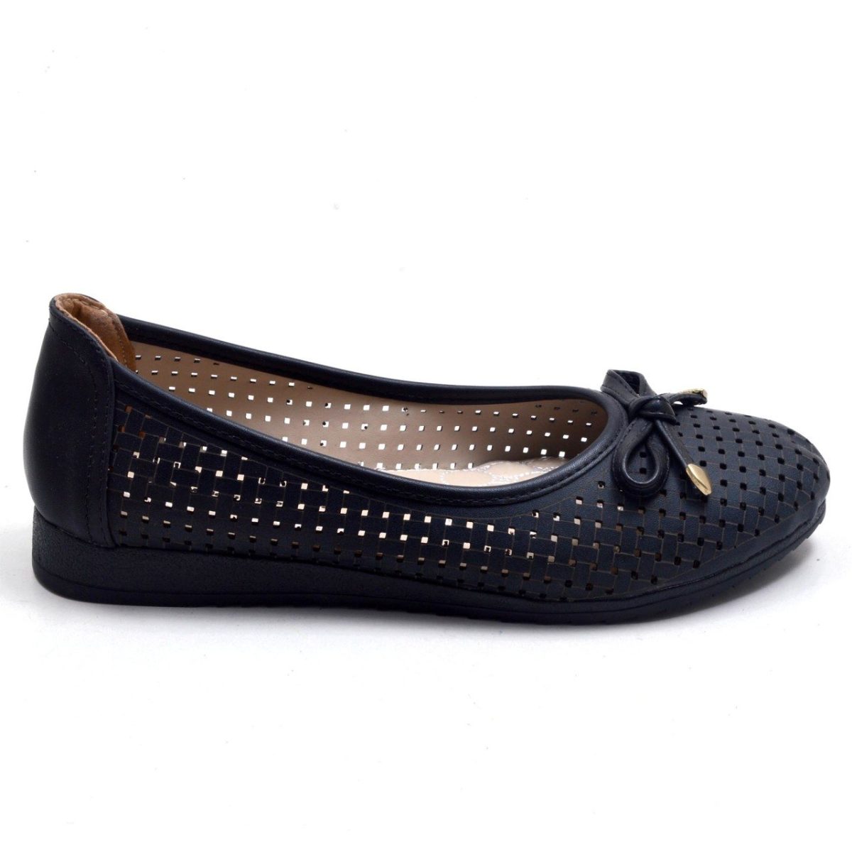 ⁦حذاء نسائي كاجوال بشراشيب مثقب 419-GUD - أسود (جلد)⁩ - الصورة ⁦2⁩