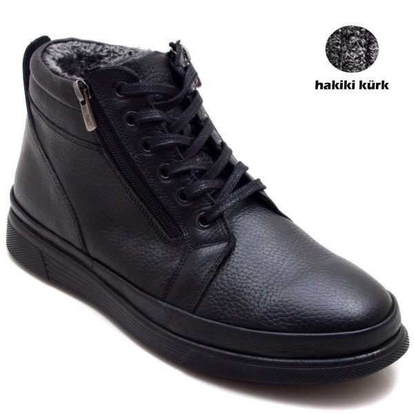 YUO-4551 Men's Lace-Up Winter Boots - Black (Real Wool / Leather)